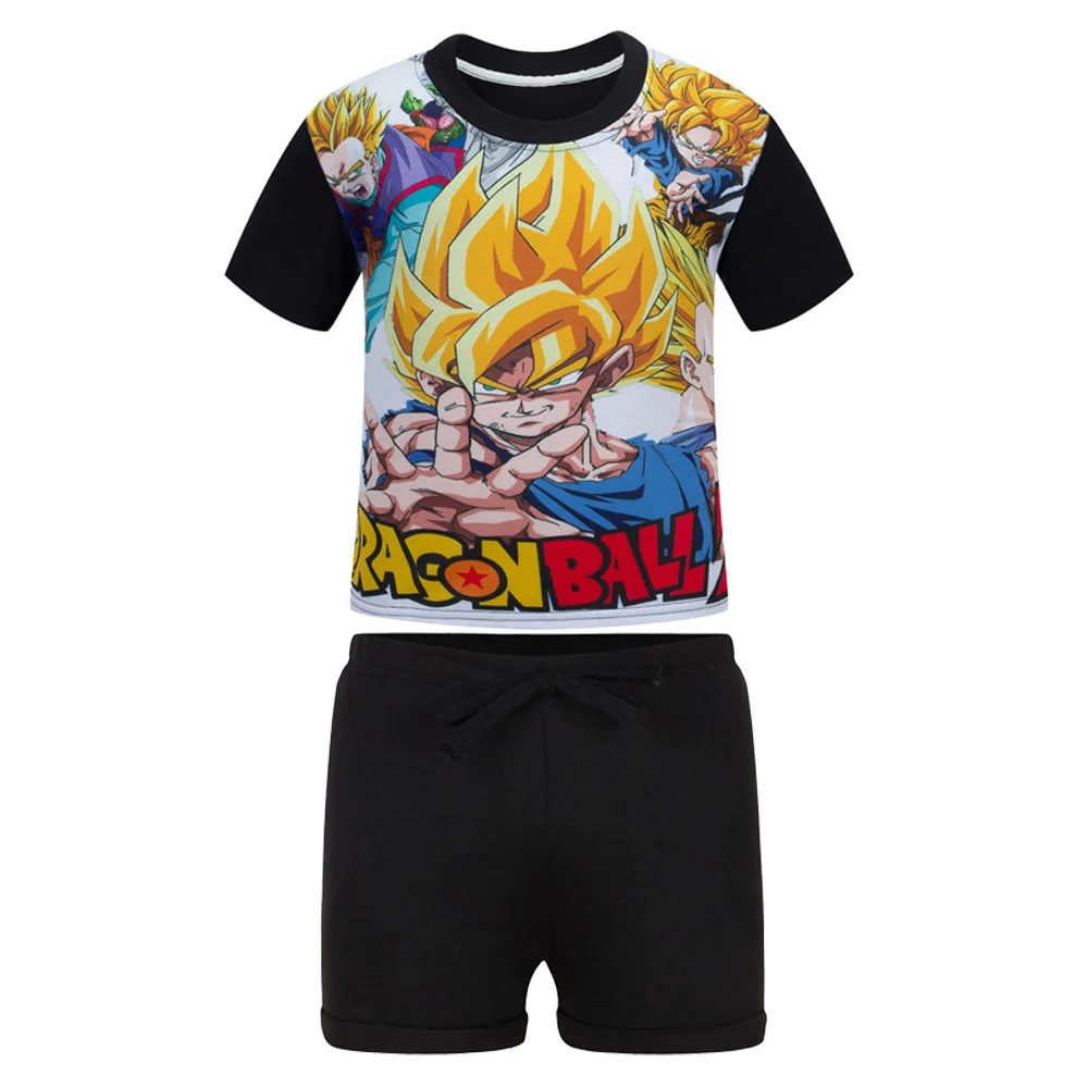 

Dragon Ball Tshirt Short sleeve for boys suit Summer New Fashion 3D Print Cartoon pattern Black cool T-shirt Tops children's set