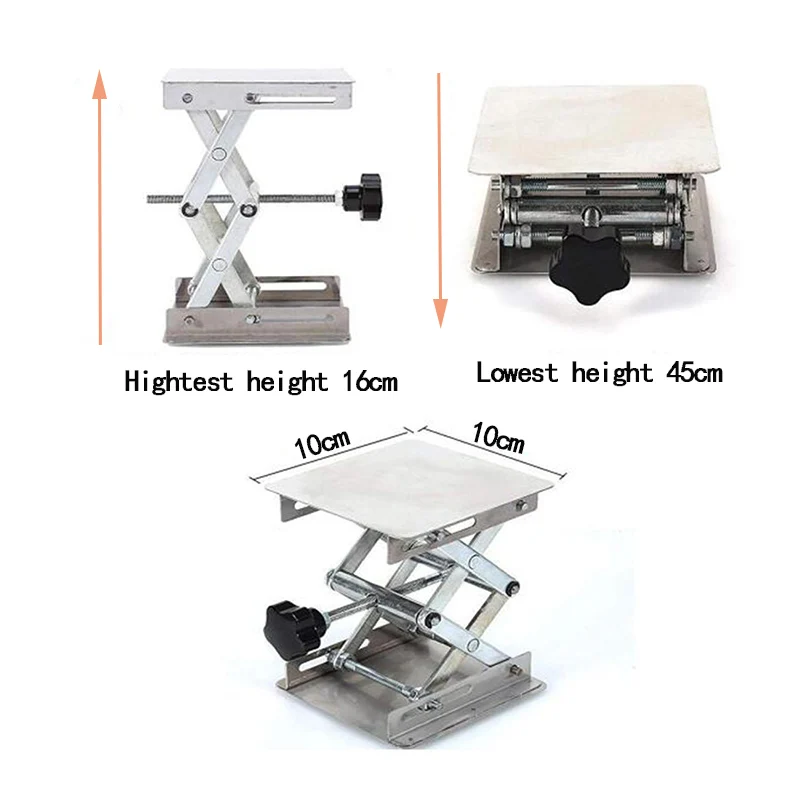 Подъемный стол из нержавеющей стали, регулируемая деревообрабатывающая лабораторная стойка, подъемная платформа, ножничный подъемник, подъемные скамейки, 10x10 см
