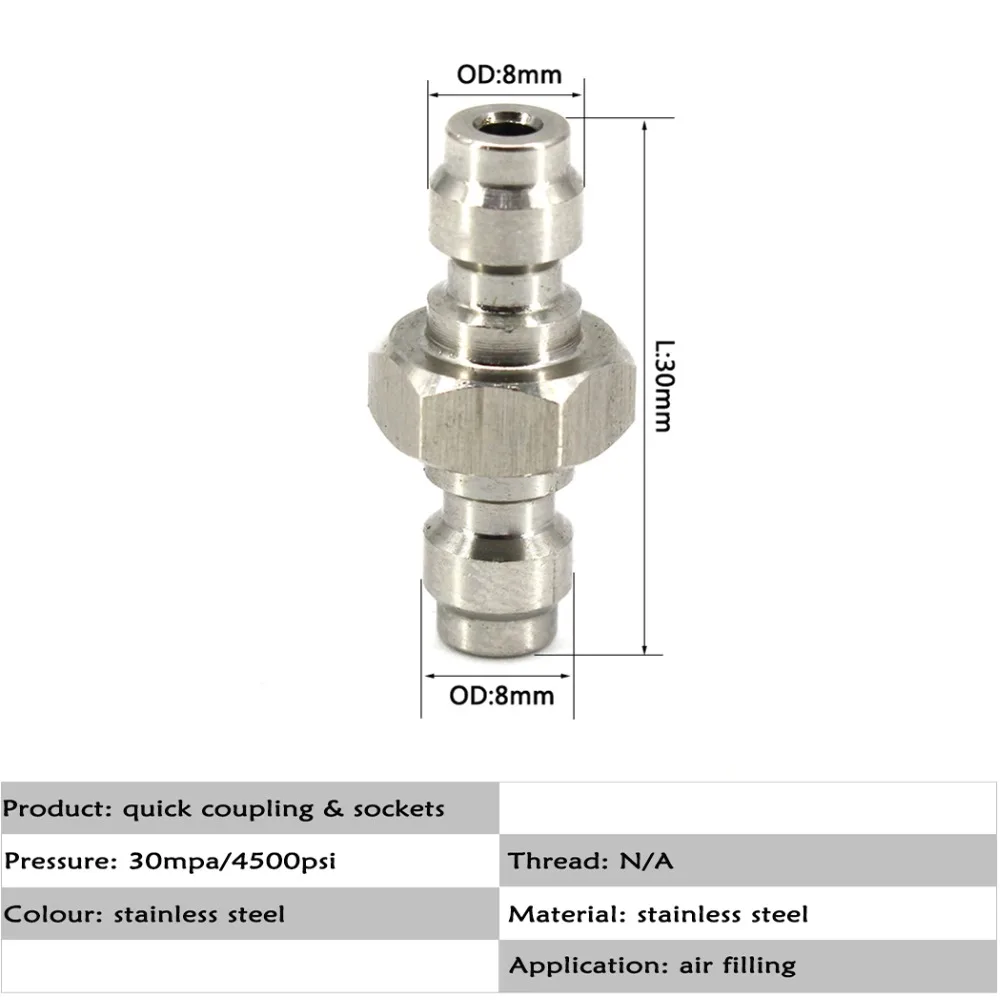 PCP Airforce Пейнтбол Пневматические Быстроразъемные Соединения наполнение воздухом розетка двойной конец вилка из нержавеющей стали 8 мм заполнения ниппель 3 шт./партия
