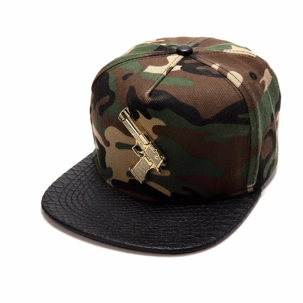 Punk style Golden Pistol Gun logo Baseball caps men women charm gorras