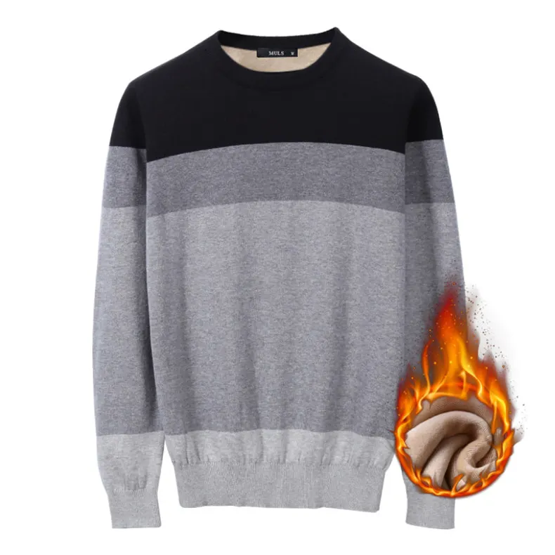 Fleece Sweater Pullovers Men Thick Keep Warm Winter Men Sweater Jersey Jumpers Autumn Cotton Striped Male knitwear Tops MS899-01