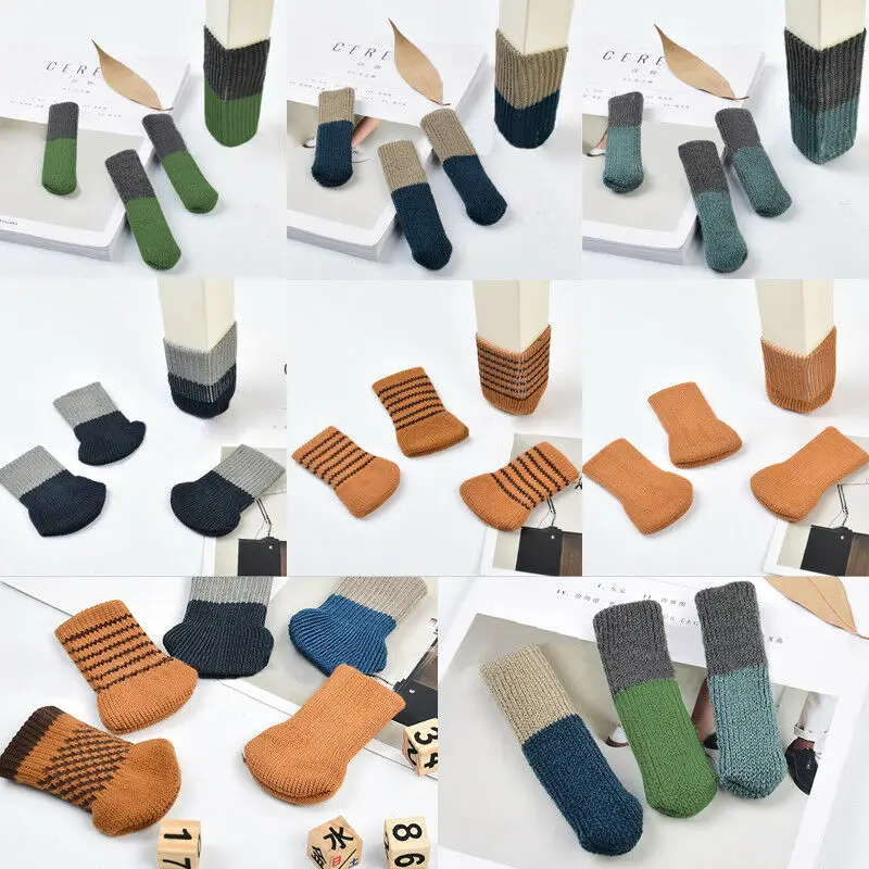 4pc/Set Table Chair Foot Leg Knit Socks Chair Leg Cover Protector Socks Sleeve Protect Floor Pads Floor Protector Home Decor