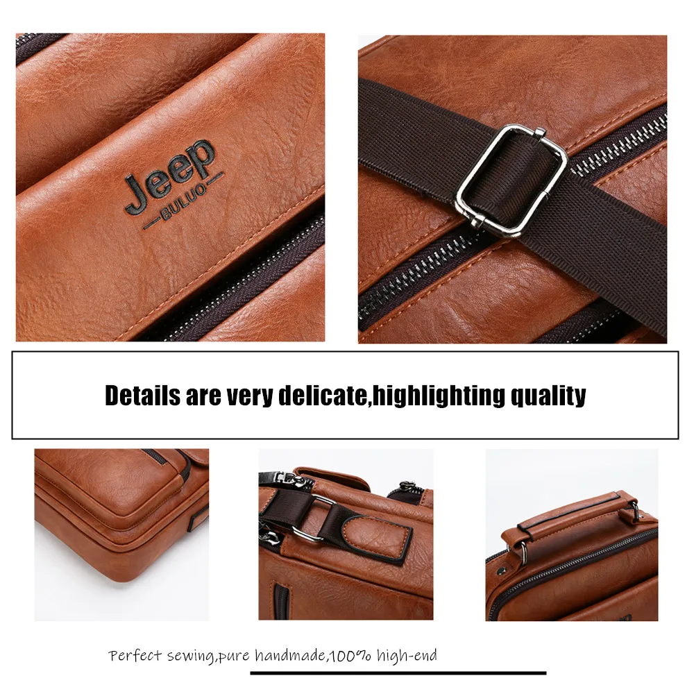 JEEP BULUO Brand Man Split Leather Crossbody Shoulder Messenger Bag For iPad Big Size Men's Handbags Famous Casual Business