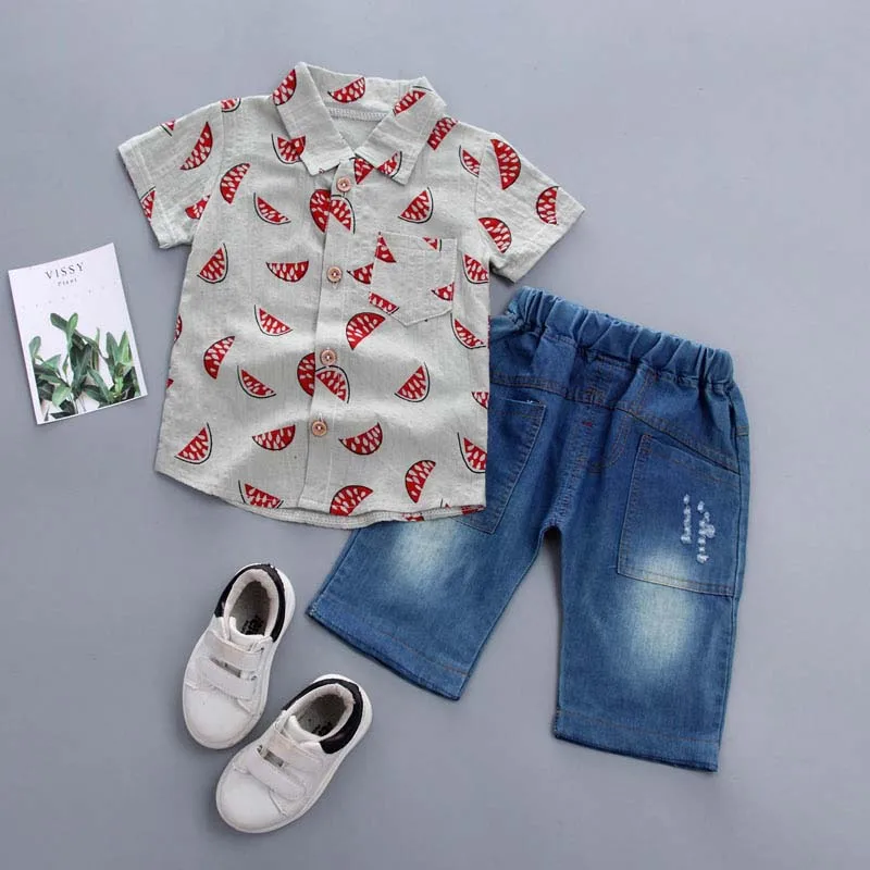 

Baby Boys Clothes Short Sleeve Watermelon Print T-Shirt Tops+Denim Shorts Casual Outfits Clothes Sets