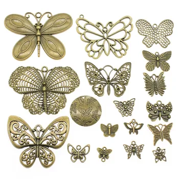 

100Gram Antique Bronze Color Zinc Alloy Mix Styles Butterfly Charms Pendant Jewelry Accessories