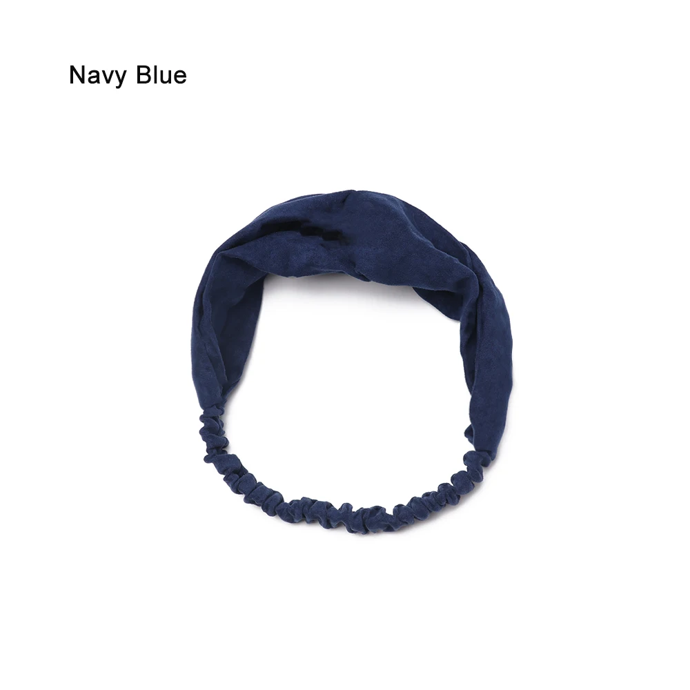 1 шт. эластичный скрученный узел Спортивная замша Нескользящая повязка на голову женская головная повязка винтажный перекрестный узел эластичные волосы резинки стиль - Цвет: navy blue