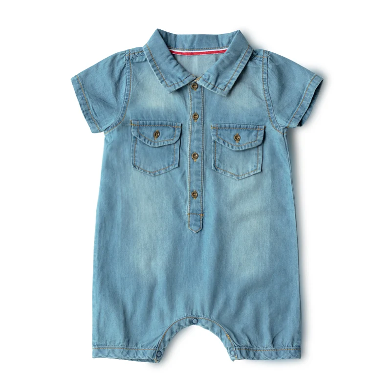 

6-24M baby boy summer clothes Denim newborn clothes cowboy baby boy romper metal button Fashion one piece short sleeve onesie