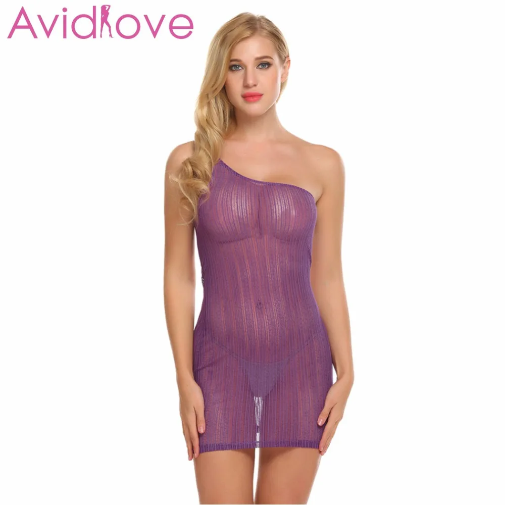 

Avidlove Women Sexy Lingerie Nightgown Single Shoulder Plus Size Erotic Lingerie Sexy Underwear See-through Mini Nightdress