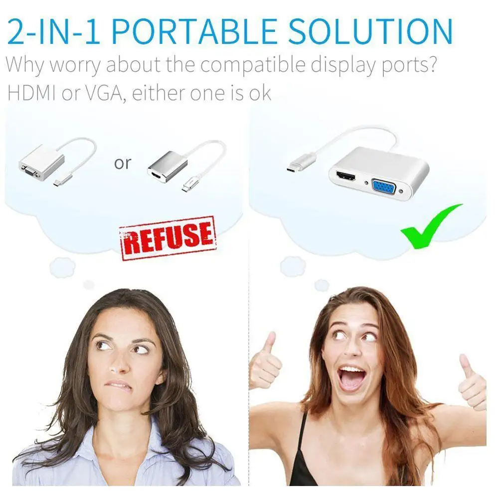 USB 3,1 type-C к HDMI VGA адаптер 2 в 1 VGA HDMI 4K UHD двойной экран дисплей адаптер для ноутбука для Apple Macbook