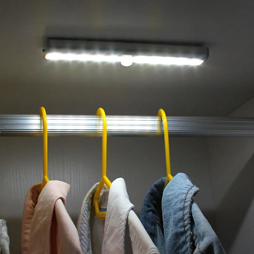 10 Светодиодный светильник с датчиком движения PIR, лампа для шкафа, лампа для шкафа, ночник