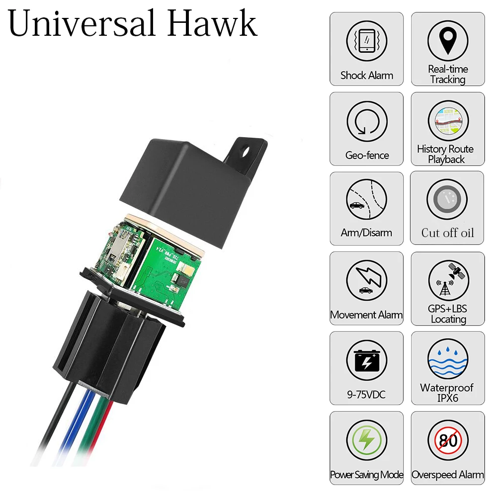 

Car Tracking Relay GPS Tracker Device GSM Locator Remote Control Anti-theft Monitoring Cut off oil power System APP