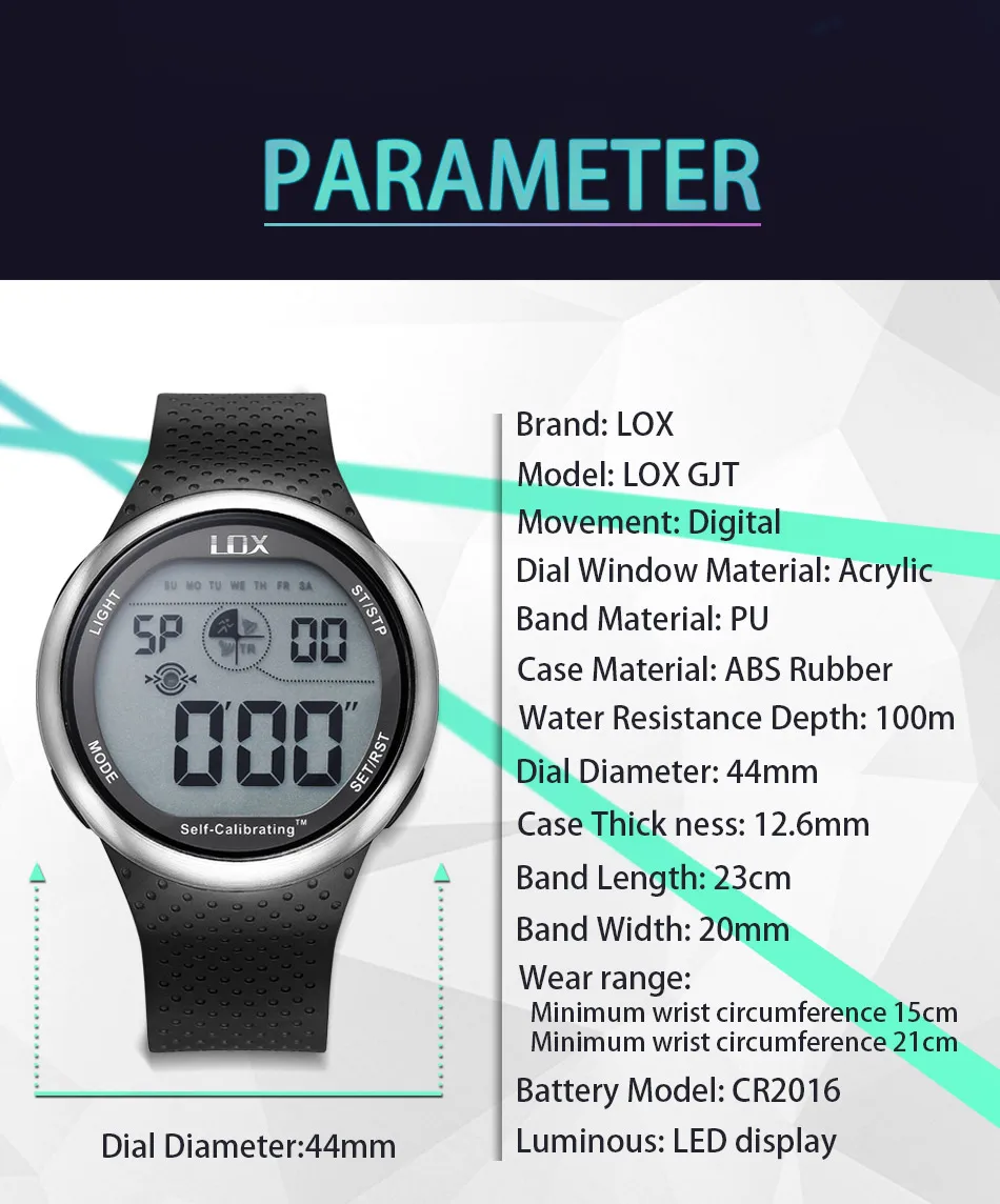 Цифровые часы LOX, водонепроницаемые, 100 м, самокалибрующиеся, спортивные часы для мужчин, многофункциональные, для плавания, дайвинга, для улицы, Relogio Masculino