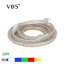 Tira de luces LED AC 220V, 5050 RGB SMD, tubo de silicona impermeable, 1/2/3/4/5/6/7/8/9/10/12/15/20m, RGB, blanco 60LED/m + Enchufe europeo
