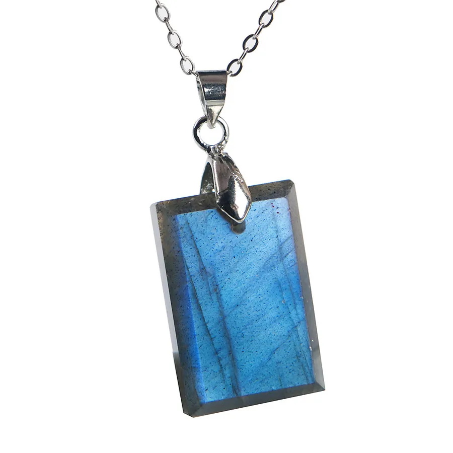 

Genuine Natural Labradorite Blue Light Gems Rectangle Shape Powerful Stone Women Necklace Pendant 22x15x6mm