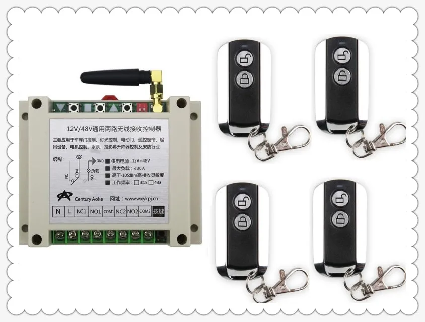 

latest DC12V 24V 36V 48V 10A 2CH Wireless Remote Control Switch System 1pcs Receiver & 4pcs 2 Keys metal waterproof Remote