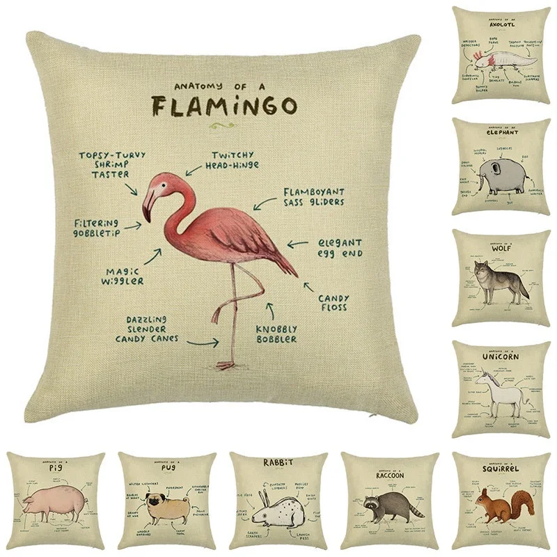 

Fuwatacchi Linen Animals Cushion Cover Dog Cat Pig Pillow Cover for Home Chair Sofa Decorative Pillows Bird Giraffe Pillowcases