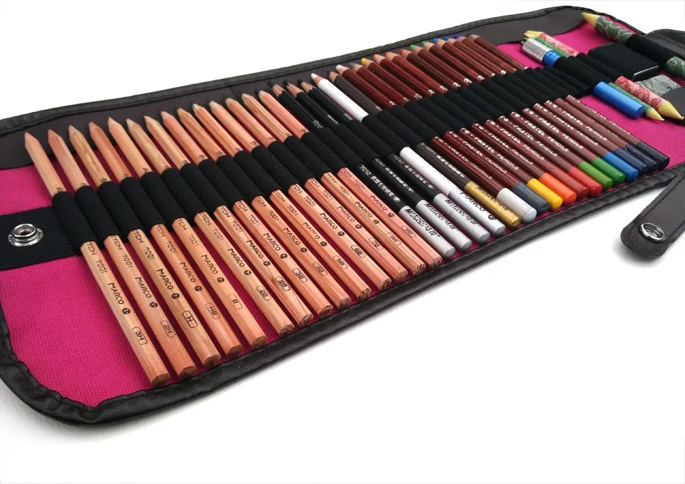Профессиональный набор карандашей для рисования, 38 шт., 3H-8B, набор карандашей для рисования, угольные карандаши с 36 отверстиями, Холщовая Сумка для карандашей