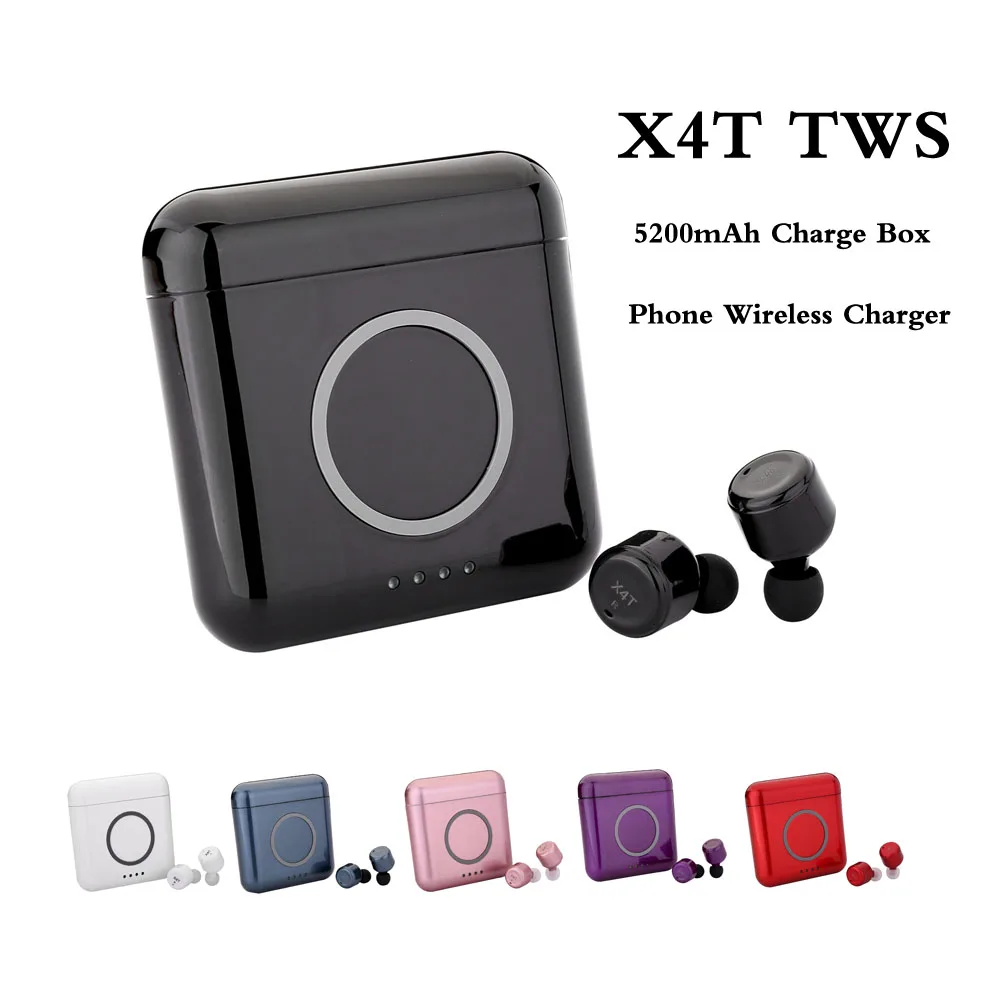 

X4T TWS Wireless Earphone Bluetooth 4.2 Earbuds Stereo Headset With Mic 5200mAh Wireless Charge Box for iphone X 8 7 6 S Plus