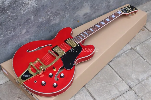 Best price at $304 Cheap Musical Instruments Guitars Good Cheap Price Es335 Electric Guitar Bigspy Tremolo Archtop Body Hollow Chinese In Stock
