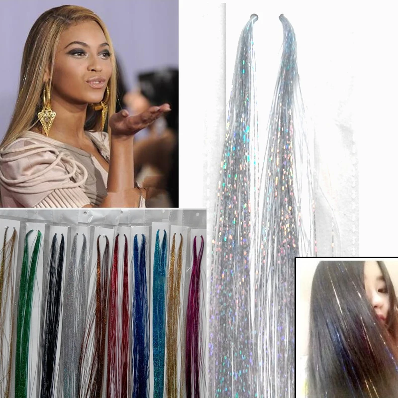 

11 Color Silk Hair Extensions 5 Packages Hair Bling Hairdecoration Synthetic Hair Extension piral Rainbow hair