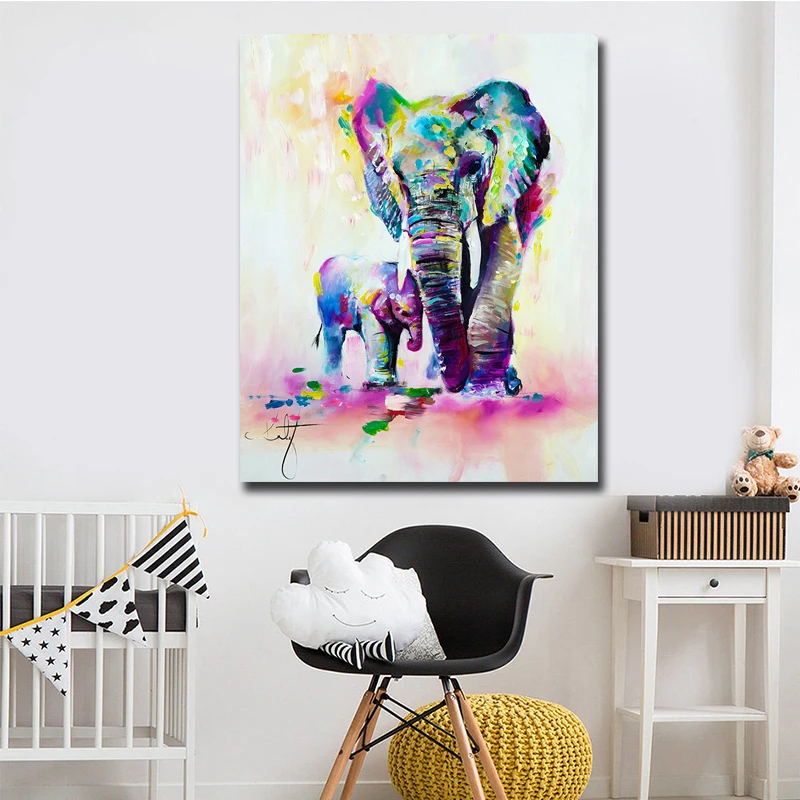 Colorful Abstract Elephant Painting Canvas Posters and Prints Wall Art Painting cuadros decoracion salon Poster Pictures