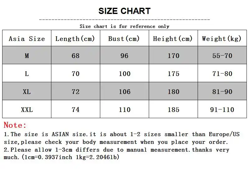 Mens Tank Top Size Chart