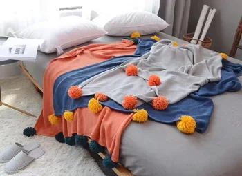 

High Quality Small Children Yarn Knitted Blanket Photography Props Cute Ball Knitting Throw Blankets Throw Home Decoration