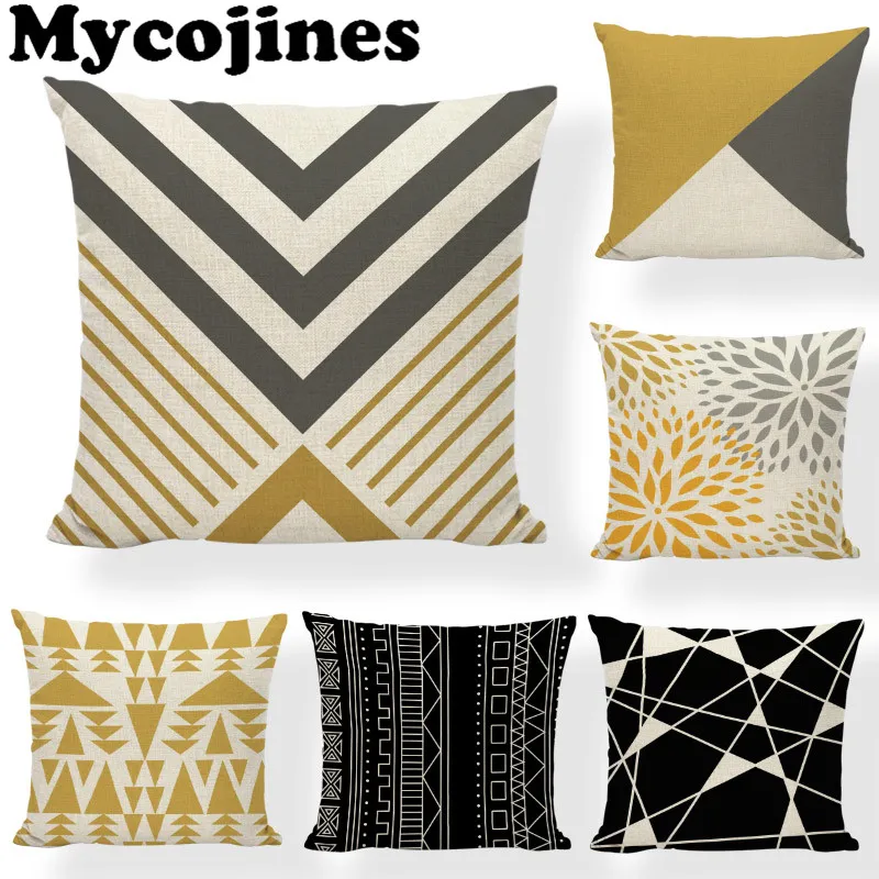 Dropshipping Cushion Cover Yellow and Black Geometric Cotton 45x45Cm 30