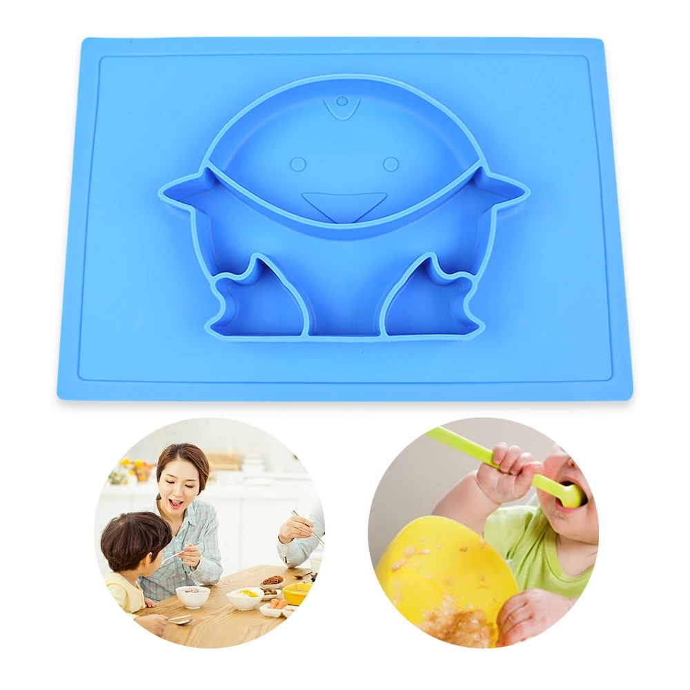 Cute Bright Color Silicone Baby Infant Food Placemat Plate Dish Bowl