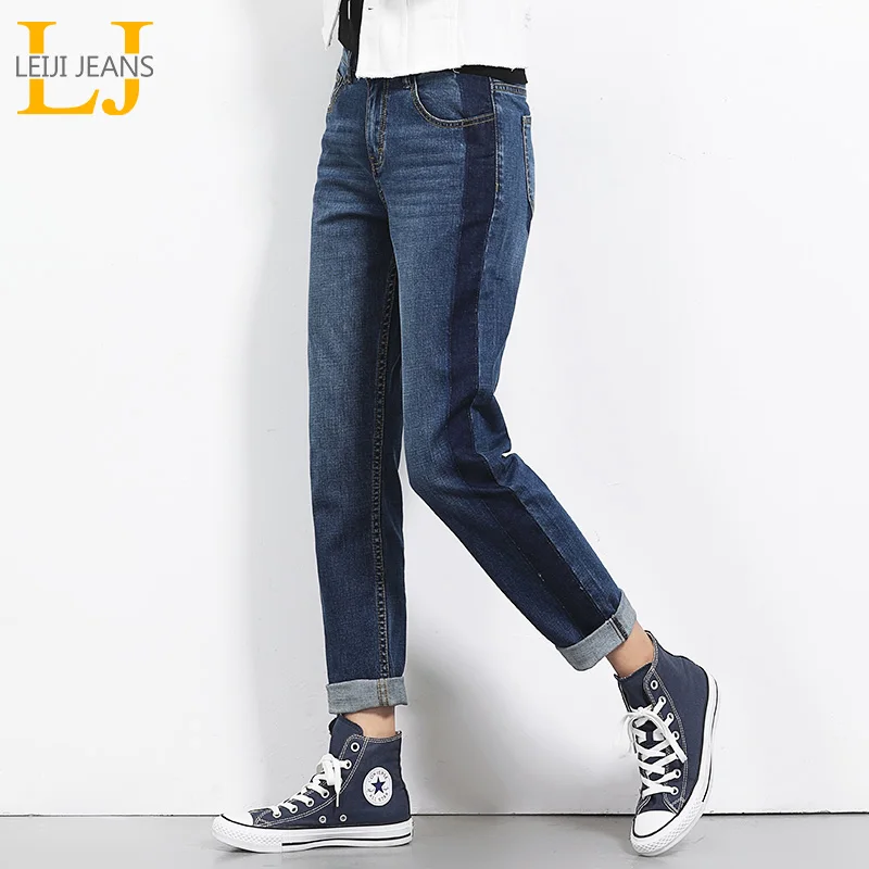 Женские джинсы бойфренды LEIJIJEANS всесезонные прямые свободные полной длины со