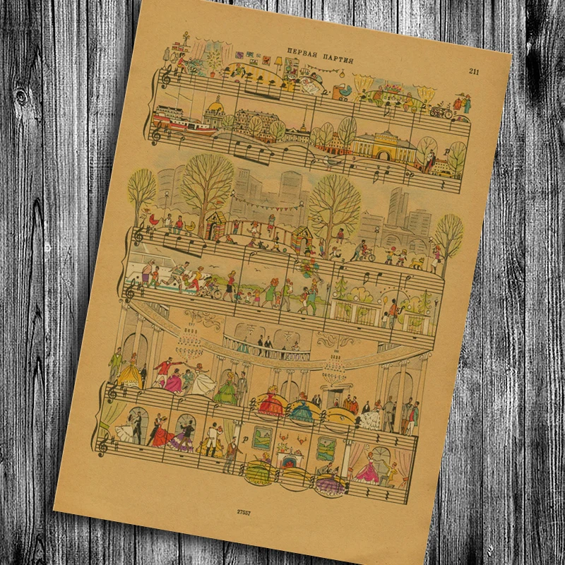 

Classic music score Wall Art Crafts Sticker Vintage Kraft Paper retro Poster Living Room Painting Bar Cafe Decor free ship