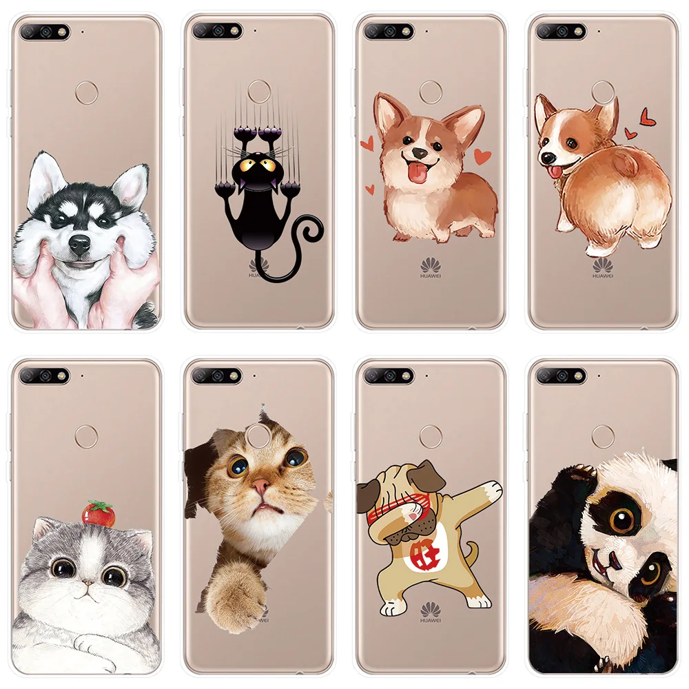 

Silicone Case for Huawei Y5 Y6 Y7 Prime 2017 2018 Cover Cat Dog Pattern Soft Shell Couqe for Funda Huawei Y5 Y6 II Cover Case