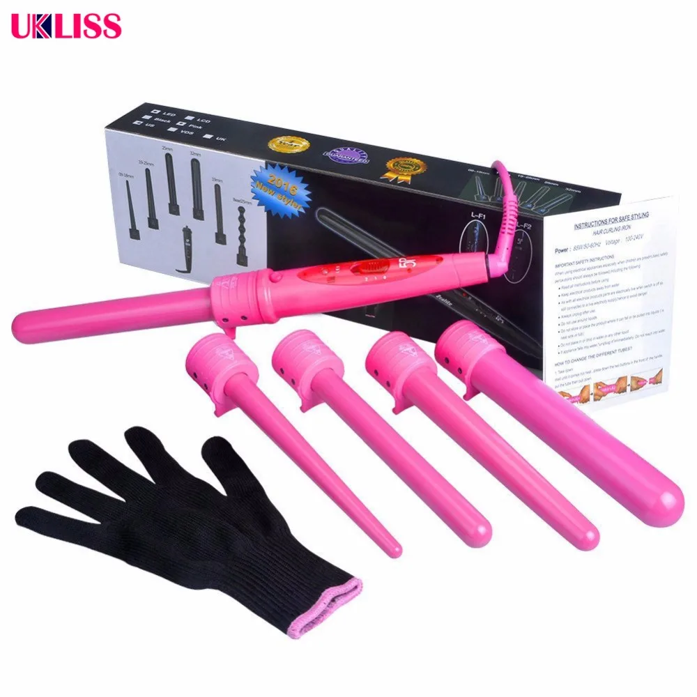 ФОТО High Quality Pro Salon 5 in1 Removable Hair Curling Iron Conical Curling Wand With Glove comb clip 09-32mm Curling Wand