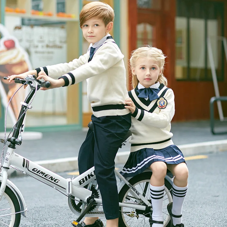 Детская школьная одежда с длинными рукавами Детская школьная форма одежда в английском стиле для начальной школы вязаная униформа для