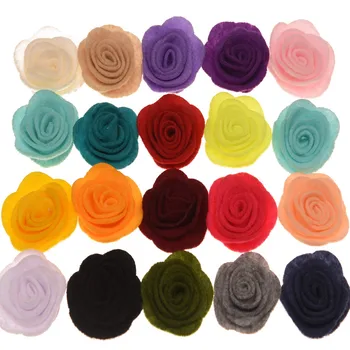 

200pcs Flat Rose Buds Flower Cotton Rose Flower DIY Flower Hair Accessories Fashion Headwear 20 Color U-Pick No Clips