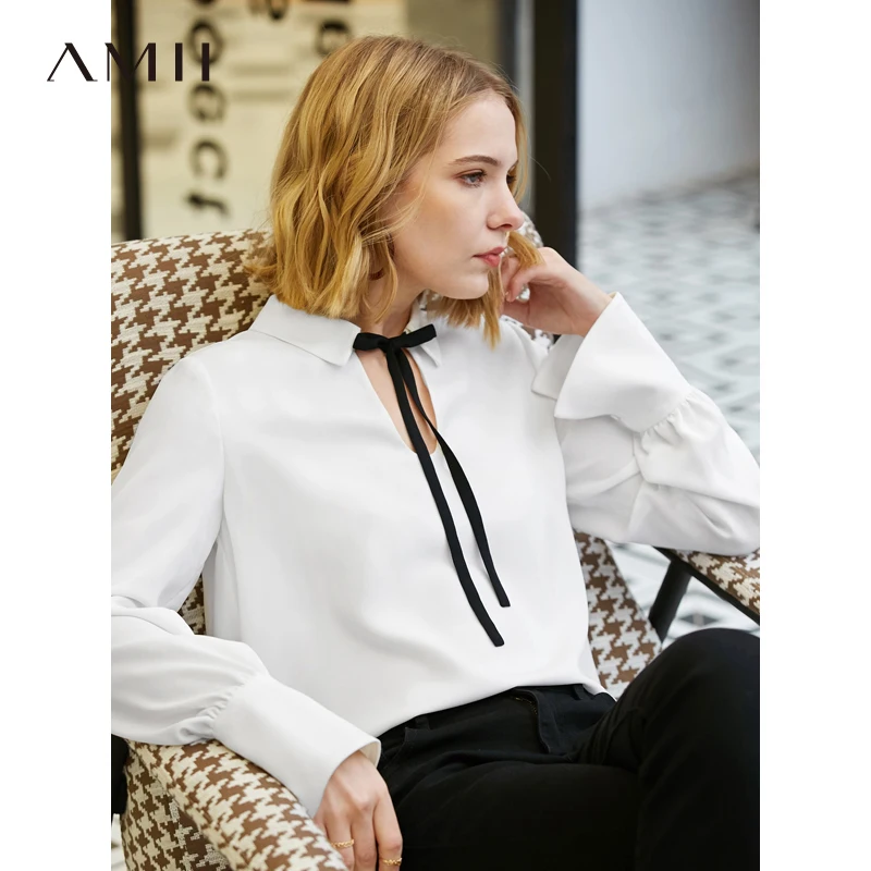 Bow Blouses Female Tie Sleeve Spring Beige Shirts Solid Amii Lantern Women Long Out Blouse Blouses yellow Loose Minimalist 2019 Office black Elegant Blouses Hollow White awP4S