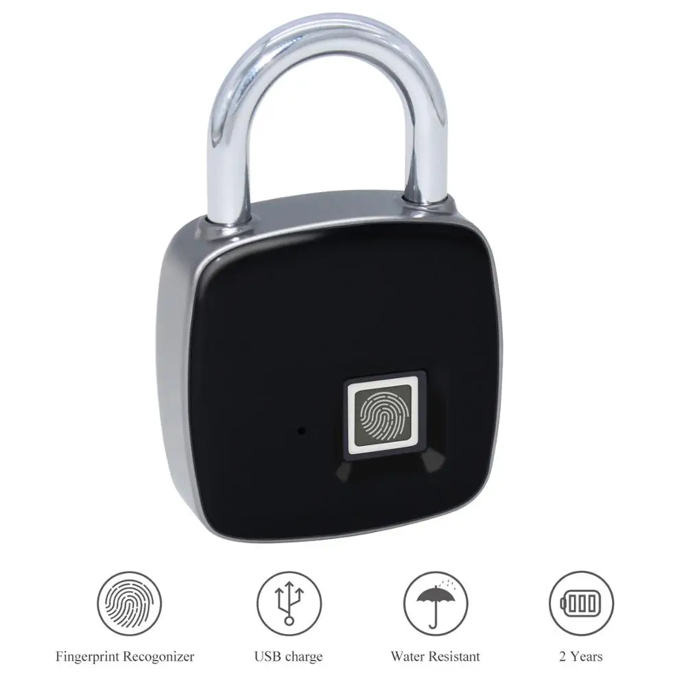

Fingerprint Lock USB Rechargeable Smart Lock Keyless IP65 Waterproof Anti-Theft Security Padlock Door Luggage Case Lock