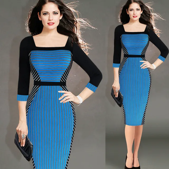 Womens biru gaun  yang Chic pensil dipasang selubung 