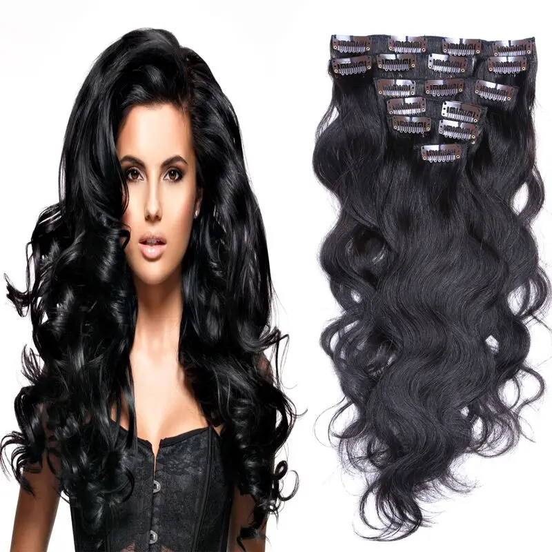 Buy African American Clip In Human Hair extension 8pcs natural clip in hair