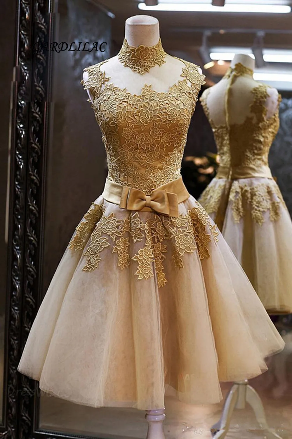 A-line-High-Neck-Gold-Lace-Appliques-Custom-Short-Graduation-Dresses-Bridesmaid-Dresses-Cocktail-Dresses