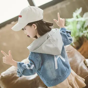

2019 Korean style fashion girls denim hooded coat full sleeve autumn girls coat 4-9t B961