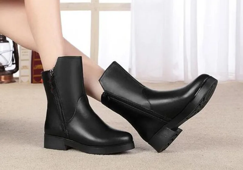 Элегантные модные ботинки зимние шерстяные ботинки женские ботинки обувь на низком каблуке обувь из натуральной кожи женские теплые зимние сапоги, большие размеры