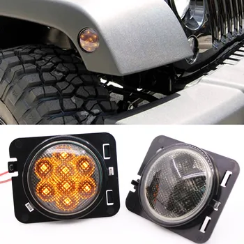 

2Pcs Smoke Lens Amber LED Car Front Fender Turn Signal Lights Side Marker For Jeep Wrangler Jk 07-16