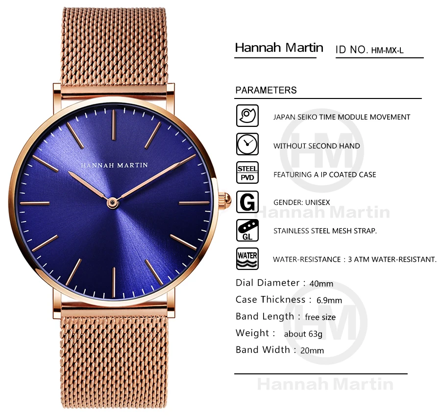 Мужские наручные часы из нержавеющей стали с сеткой из японского кварца, водонепроницаемые часы с синим циферблатом, модные простые Стильные Роскошные Брендовые Часы