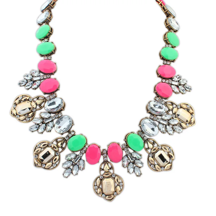 Big Brand Fashion Imitation Gemstone Rhinestone Choker Necklace Clavicle Chain Exaggerated Women's Jewelry Bijoux Collier | Украшения и