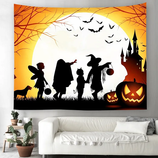 Cilected New Wall Tapestry Cartoon Home Decor Carpet Cilected New Wall Tapestry Cartoon Home Decor Carpet Printed Cat Bat Pumpkin Hanging