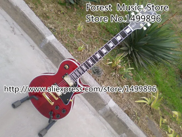 Cheap Classical Dard Red LP Custom Electric Guitars Ebony Fretboard China Body & Kits Left Handed Available