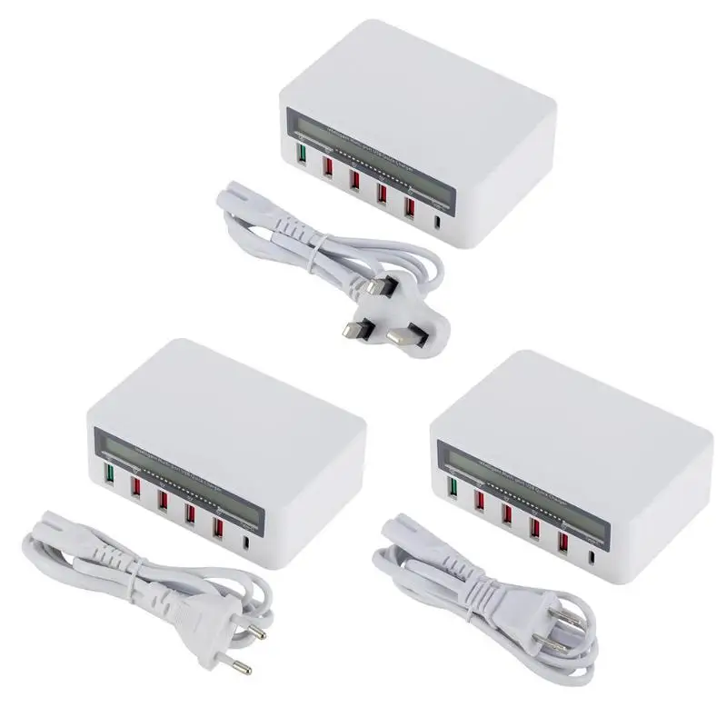 

5 Port USB QC 3.0 Quick Charger AC 100-240V Voltage Current Display Adapter