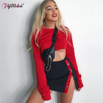 

Flymokoii Sexy Black Women Pencil Skirts High Waist Sheath Skirt Button Split Design Bodycon Club Mini Skirt Fashion Streetwear