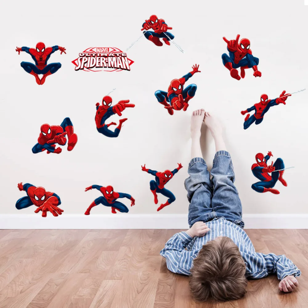 

DIY 11 Pose Spiderman Decorative Wall Stickers For Nursery Kids Room Decorations PVC Super Hero Decor Wall Mural Art Home Decals